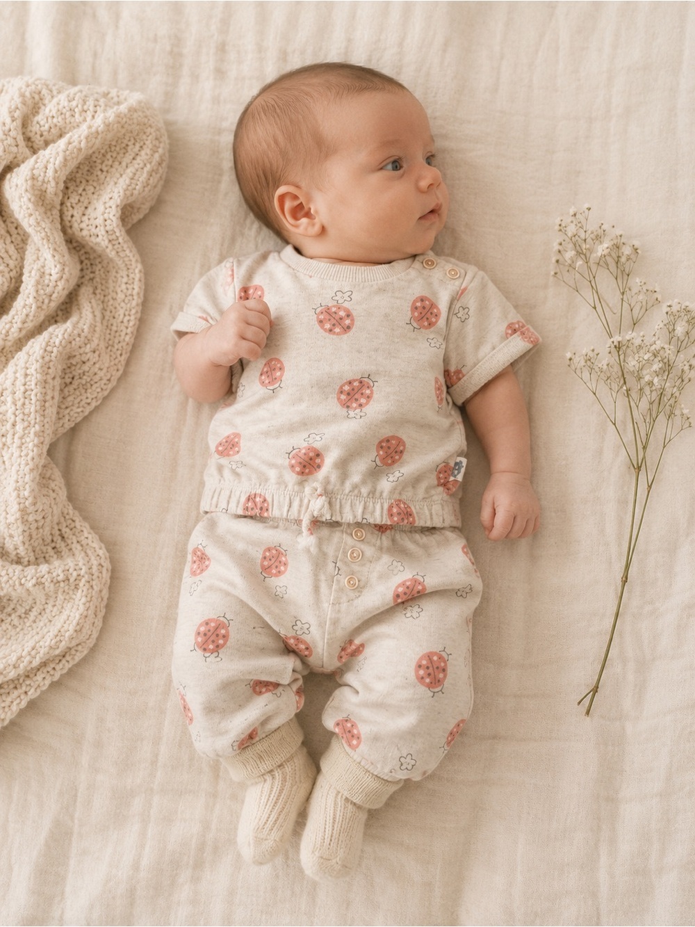 RABBIT & BEAR | 100% Cotton Outfit 2 Piece Set | Ladybug Print Top and Pants - Picture 3 of 3